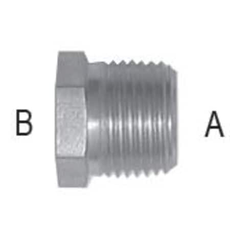Male Pipe To Female Pipe Reducer Bushing: 1/2-14 A, 1/4-18 B
